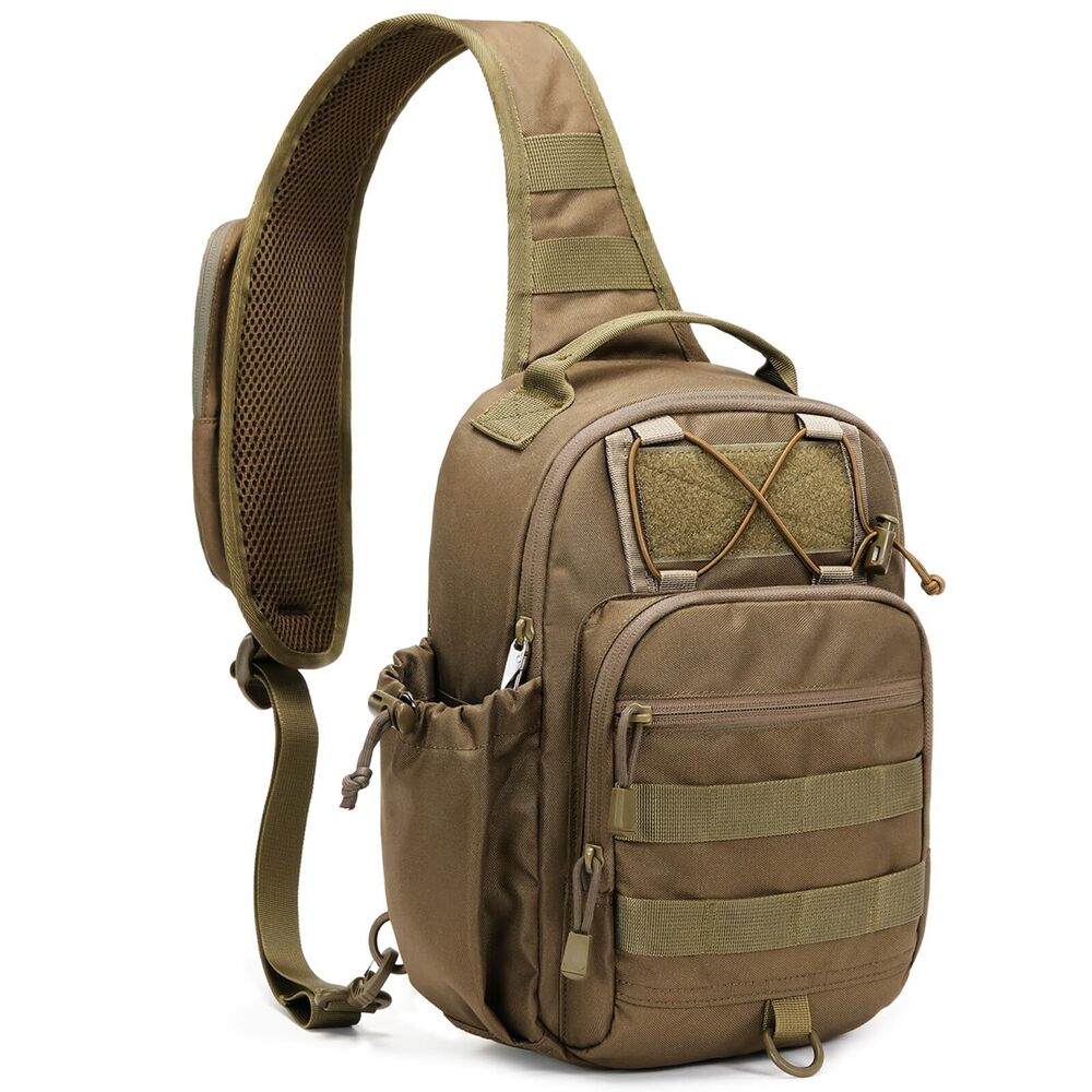 5944 Anti-theft Tactical Sling Bag RFID Khaki Military Shoulder Bag